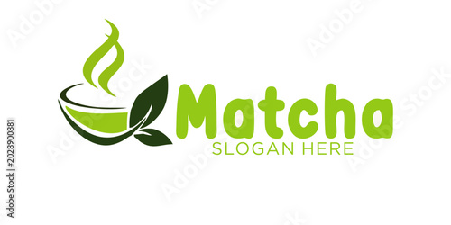 Vibrant matcha green tea logo with modern design elements
