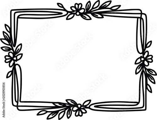 Elegant floral border frame, hand-drawn outline, decorative element for design
