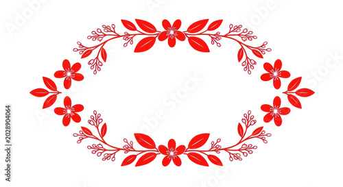 Foto Elegant Red Floral Wreath Frame - Decorative Border for Invitations and Cards