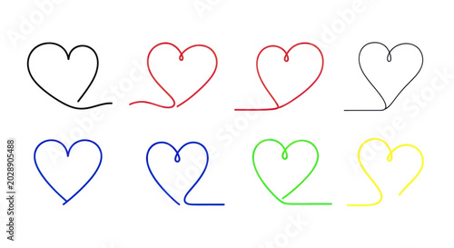 Photos Set of Continuous Line Heart Icons in Various Colors - Love Symbol Collection
