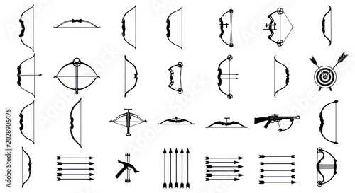 Fotografie Collection of Bows and Arrows Icons: Traditional and Modern Designs