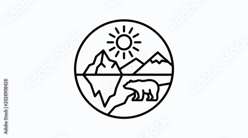 Obraz na płótnie Polar Bear Arctic Landscape Icon Circle Line Art