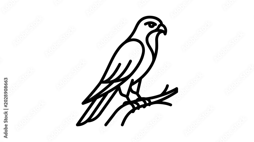 Fototapeta premium Minimalist Line Art Falcon Perched on Branch - Vector Icon