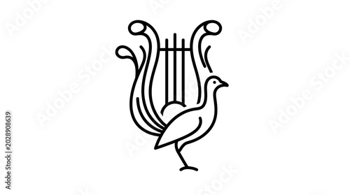 Tableau sur toile Elegant Bird and Lyre Icon: Music, Art, and Culture Symbol