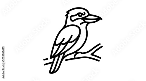 Minimalist Line Art Kookaburra Bird Sitting on Branch Simple Icon