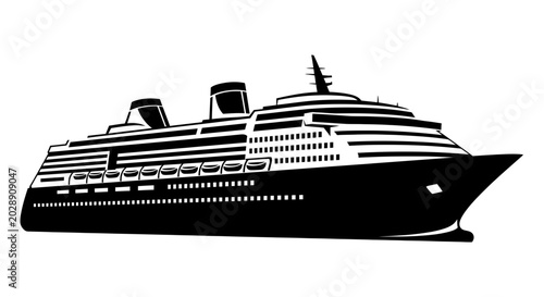 Foto Modern Cruise Ship Silhouette, Ocean Liner Voyage, Travel and Leisure