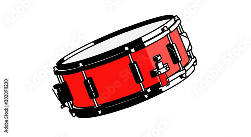 Foto Red Snare Drum Isolated on White Background, Percussion Instrument