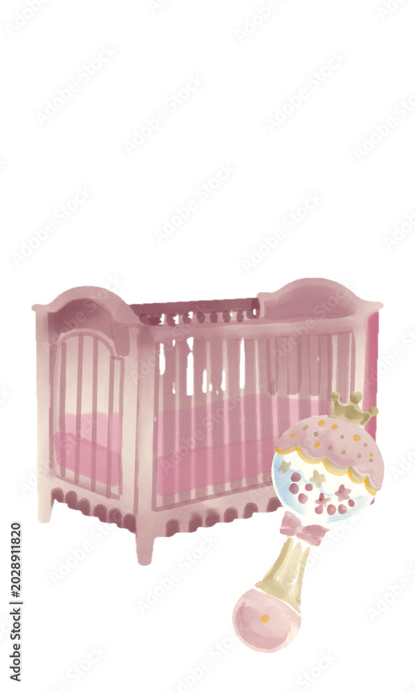 Obraz premium Baby Girl Birth Celebration Watercolor Illustration Clipart Bundle