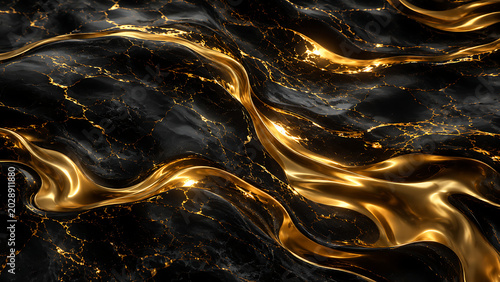 Luxury Black Marble And Golden Waves