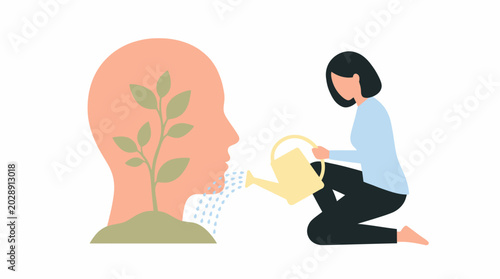 Quadro su tela Illustration of nurturing mental growth through self-care and mindfulness