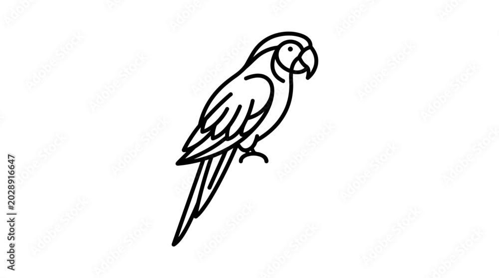 Naklejka premium Minimalist line art drawing of a parrot, elegant black and white bird illustration