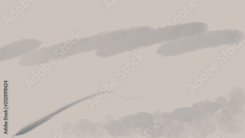 Foto An abstract, atmospheric image featuring soft, hazy grey smudges resembling clouds or smoke trails against a light background, with a distinct curving streak in the lower left