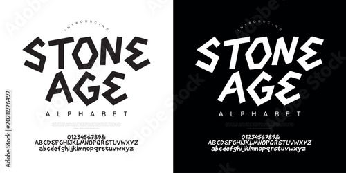 Foto Stone Age geometric angular display font inspired by ancient tribal carvings and