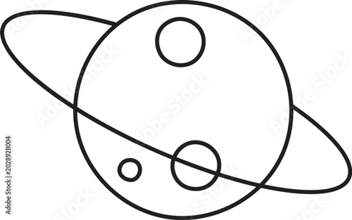 Принти на полотні Planet with Rings Line Art Icon - Minimalist Space Vector Illustration