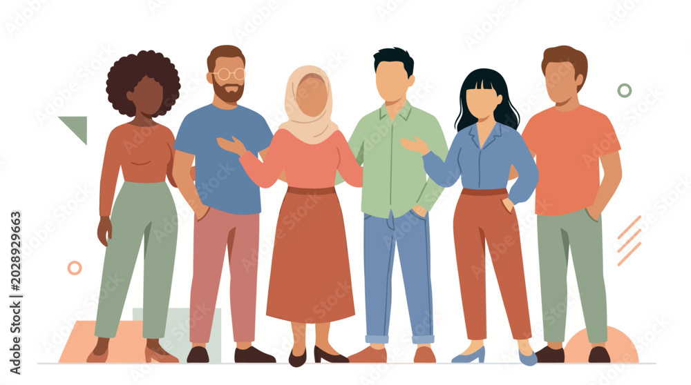 Obraz premium Diverse multicultural group of friends standing together in unity.