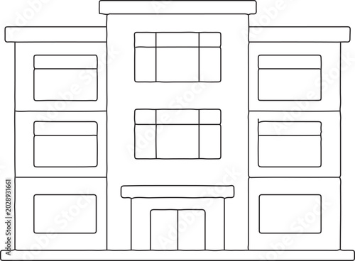 Foto Minimalist line drawing of a three-story building facade with black and white li