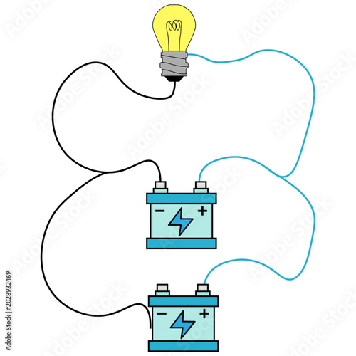 Battery Powered Lightbulb Circuit With Two Batteries Connected By Wires Illustrating Electricity And Power