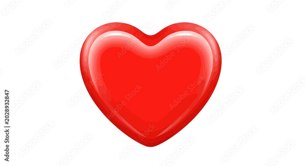 Fototapeta premium Glossy Red Heart Icon, Love Symbol, Valentine's Day, Romance, Isolated on White