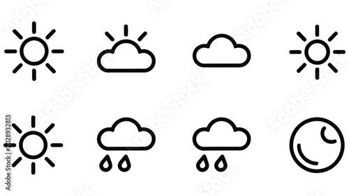 Photos Weather forecast icons with sun cloud rain and moon phases on white background