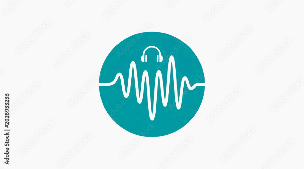 Obraz premium Audio Waveform and Headphones Icon: A minimalist teal circle contains a white icon featuring a stylized audio waveform and a pair of headphones, symbolizing sound, music, or podcasting.