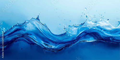 Blue water splash with fresh liquid bubbles on clean clean background