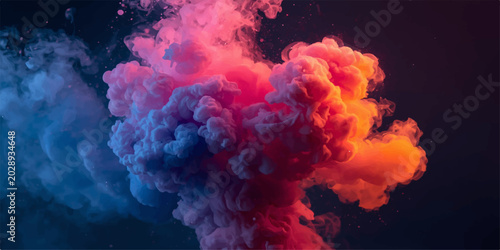Fotografia Abstract fire and smoke clouds in the sky with glowing explosion light