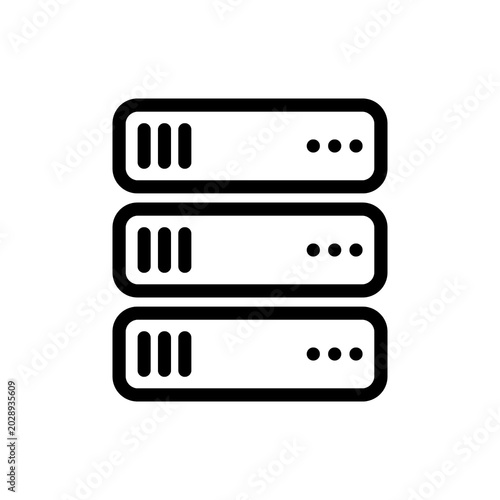 Modern server rack icon isolated on white, perfect for data center, hosting, storage, network, backend, and enterprise visuals.