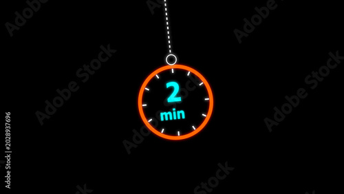 Abstract clock icon illustration. arrow Clock icon Digital and analog clock 2 minutes isolated on black background. and creating a stunning illustration.4k illustration