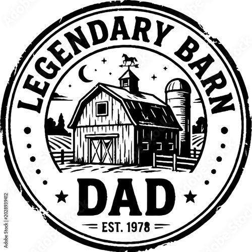 Vintage farm barn circular emblem with dad text