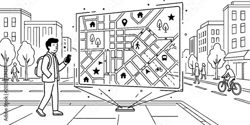 Smart city navigation with holographic mobile map