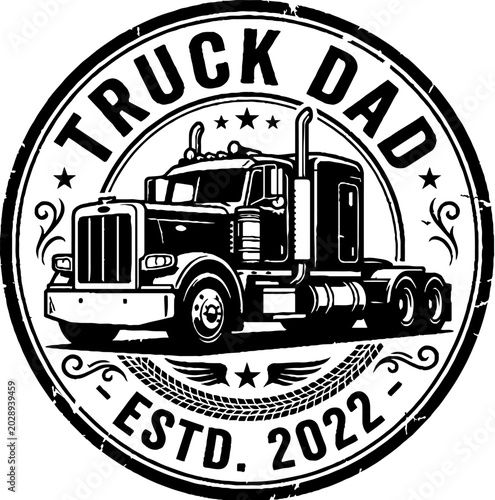 Truck dad established 2022 vintage emblem