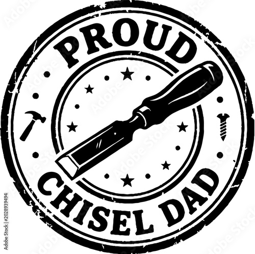 Proud chisel dad woodworking badge emblem