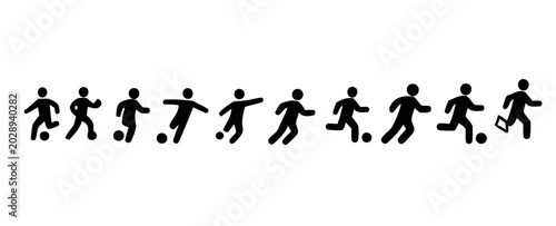 Canvastavla football soccer various poses in kicking football icon people design vector silhouette