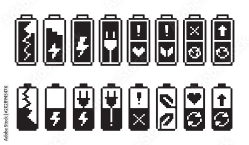 Canvas Print Pixel art battery set featuring status indicators for energy health and connectivity modes