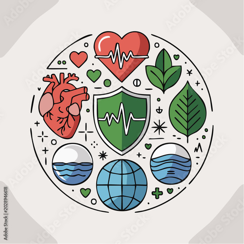 Eco friendly health and wellness shield logo design with earth globe a