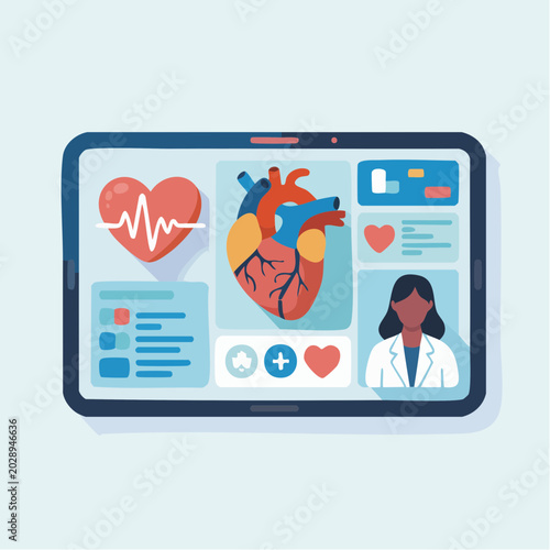 Medical health checkup interface with heart rate illustration