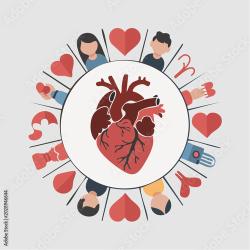 heart health awareness illustration with people and hearts