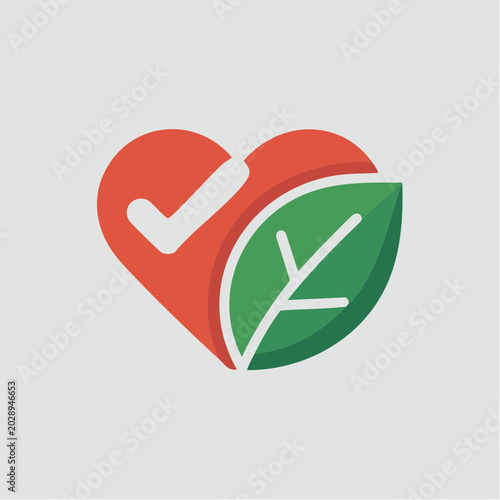 eco friendly heart checkmark leaf logo design