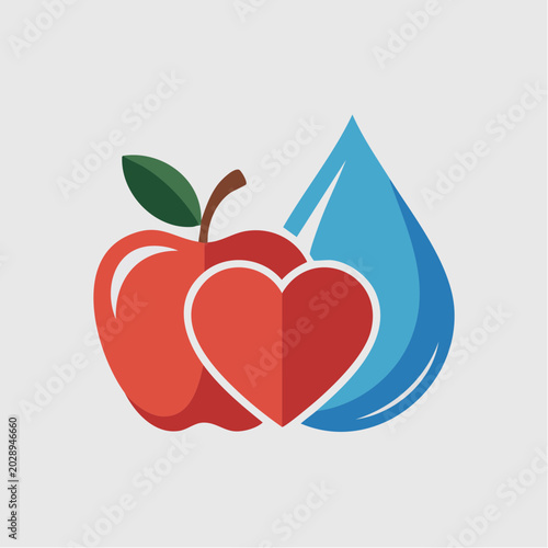Healthy lifestyle logo with apple heart and water drop