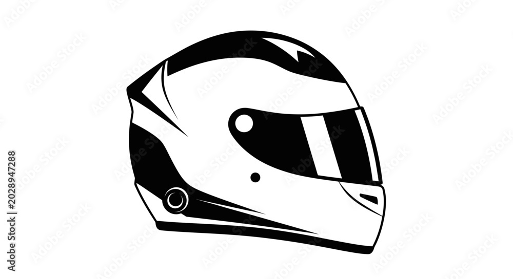 Fototapeta premium Racing Helmet Icon - Black and White Vector Illustration