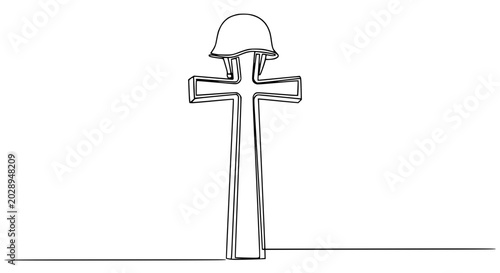 Photos Soldier's Cross Memorial: Helmet and Rifle Line Art - Symbol of Sacrifice