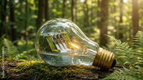 Hydroelectric Dam in Lightbulb for Renewable Energy Concept