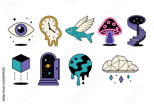 Fotografi Colorful surrealist psychedelic icons.