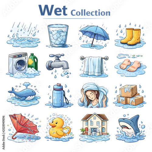 Wet Collection Line Art Color Vector Set for Water and Liquid Themed Design Elements