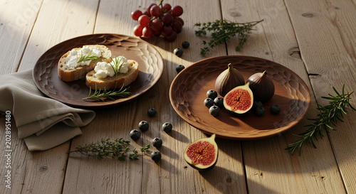 Festive Christmas table setting featuring gourmet fresh raw meat seasoned with herbs and spices on a plate with healthy vegetables for a delicious holiday dinner