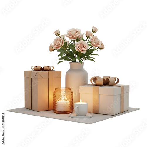 Roses in Vase on Table Setting.