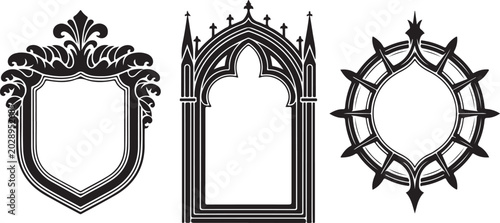 Gothic architectural decorative frames for elegant vintage design.
