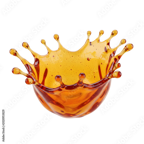 Golden liquid splash in mid air.