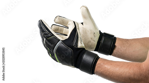 Soccer Goalkeeper Hands Catching Ball Gesture Close Up On Transparent Background symbolizing defense, protection, focus, reflexes, and readiness during a soccer game.