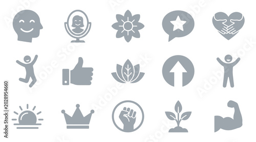 Tableau sur toile Collection of positive icons representing self-esteem, success, and personal growth